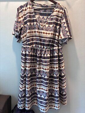 Bloomchic Bandana Print Pocket Ruffle Keyhole Knee Dress Multicolor / 14-16/1X